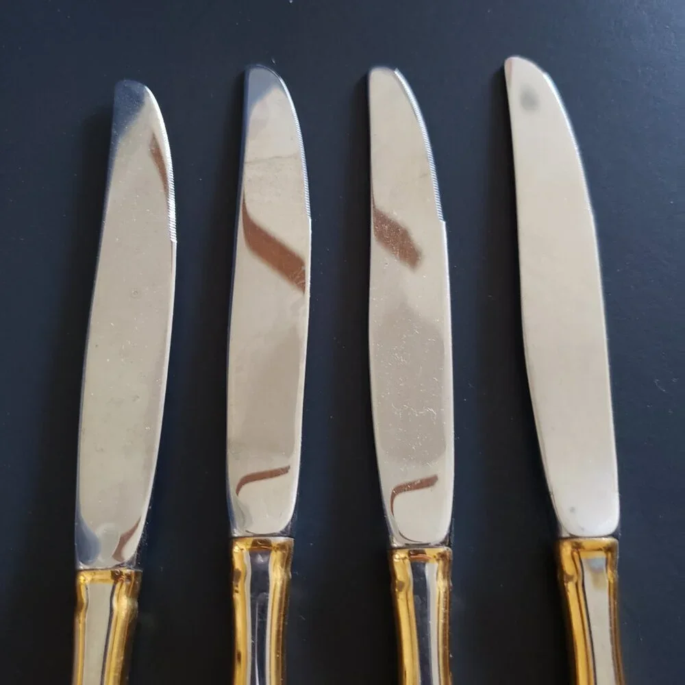 4pc Oneida GOLDEN ROYAL CHIPPENDALE Community Stainless Flatware Dinner Knife 9